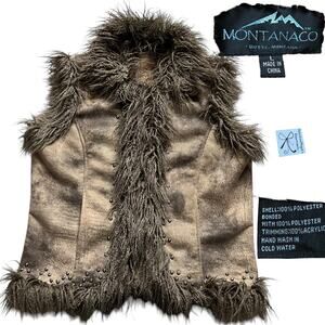 Montanaco Faux Leather Faux Fur Gem Studded Vest Sz L